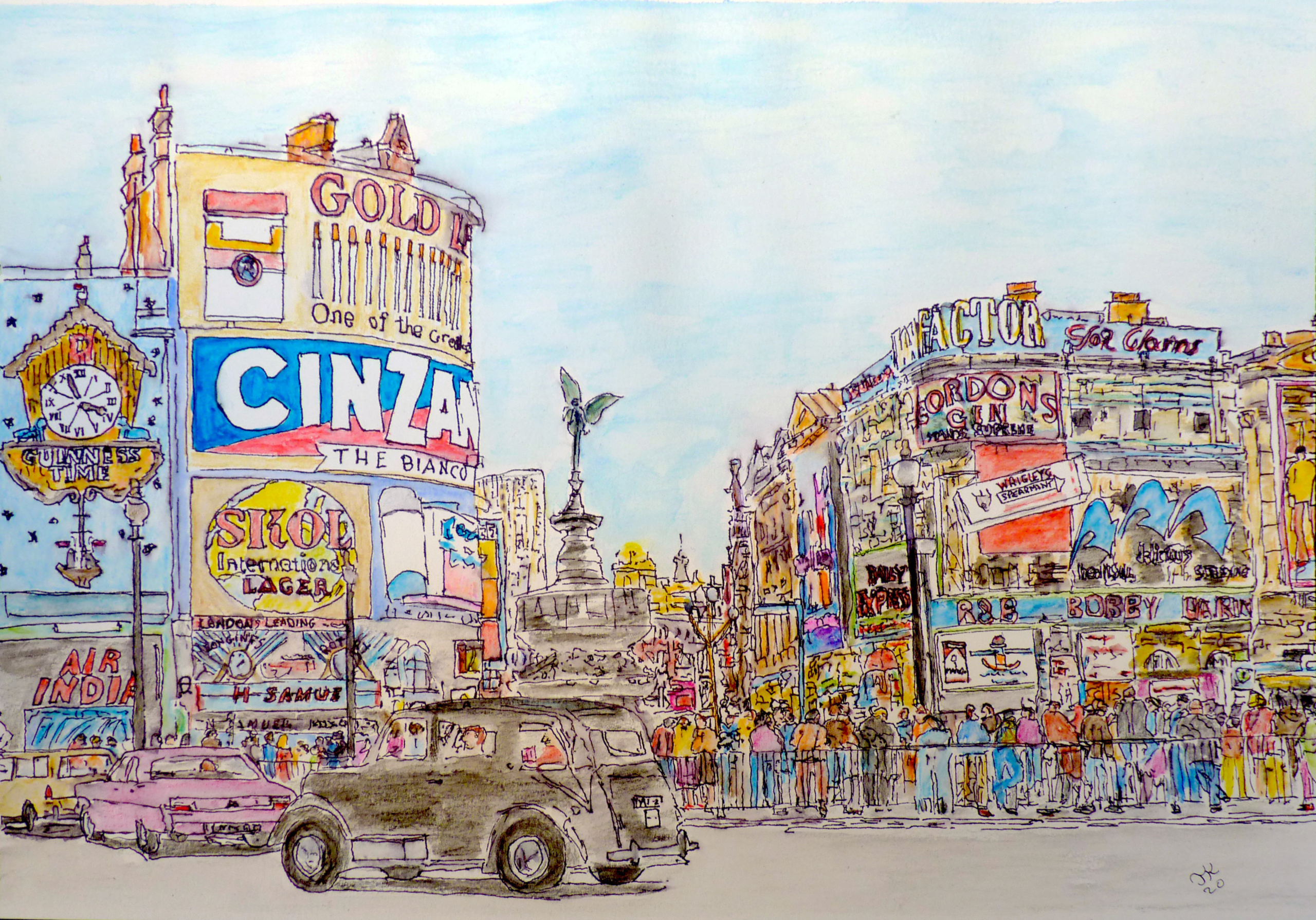 Painting of Picadilly Circus 1968